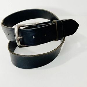 Black Full Grain Leather Belt WIth Silver Tone Buckle Size 36